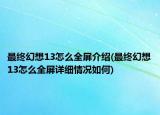 最终幻想13怎么全屏介绍(最终幻想13怎么全屏详细情况如何)