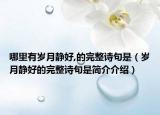 哪里有岁月静好,的完整诗句是（岁月静好的完整诗句是简介介绍）