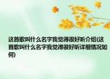 这首歌叫什么名字我觉得很好听介绍(这首歌叫什么名字我觉得很好听详细情况如何)
