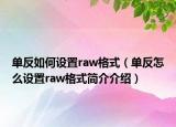 单反如何设置raw格式（单反怎么设置raw格式简介介绍）