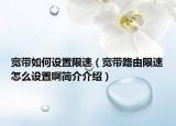 宽带如何设置限速（宽带路由限速怎么设置啊简介介绍）