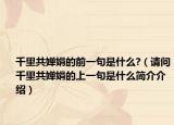 千里共婵娟的前一句是什么?（请问千里共婵娟的上一句是什么简介介绍）