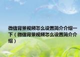 微信背景视频怎么设置简介介绍一下（微信背景视频怎么设置简介介绍）