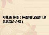 阿扎西 韩语（韩语阿扎西是什么意思简介介绍）