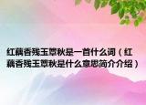 红藕香残玉簟秋是一首什么词（红藕香残玉簟秋是什么意思简介介绍）
