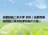合肥好的二本大学 文科（合肥有哪些好的二本文科学校简介介绍）