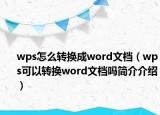 wps怎么转换成word文档（wps可以转换word文档吗简介介绍）