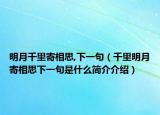 明月千里寄相思,下一句（千里明月寄相思下一句是什么简介介绍）