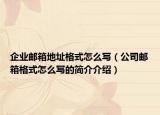 企业邮箱地址格式怎么写（公司邮箱格式怎么写的简介介绍）