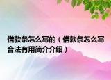 借款条怎么写的（借款条怎么写合法有用简介介绍）