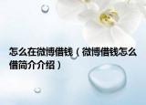 怎么在微博借钱（微博借钱怎么借简介介绍）