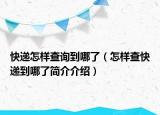 快递怎样查询到哪了（怎样查快递到哪了简介介绍）