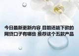 今日最新更新内容 目前还能下款的网贷口子有哪些 推荐这个五款产品