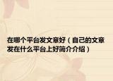 在哪个平台发文章好（自己的文章发在什么平台上好简介介绍）