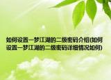 如何设置一梦江湖的二级密码介绍(如何设置一梦江湖的二级密码详细情况如何)