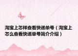 淘宝上怎样查看快递单号（淘宝上怎么查看快递单号简介介绍）