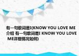 有一句歌词是I(KNOW YOU LOVE ME介绍 有一句歌词是I KNOW YOU LOVE ME详细情况如何)
