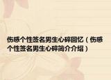 伤感个性签名男生心碎回忆（伤感个性签名男生心碎简介介绍）