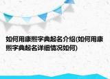 如何用康熙字典起名介绍(如何用康熙字典起名详细情况如何)
