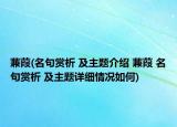 蒹葭(名句赏析 及主题介绍 蒹葭 名句赏析 及主题详细情况如何)