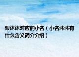 跟沐沐对应的小名（小名沐沐有什么含义简介介绍）