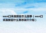 wan口未连接是怎么回事（wan口未连接是什么意思简介介绍）