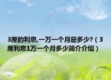 3厘的利息,一万一个月是多少?（3厘利息1万一个月多少简介介绍）