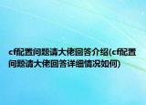 cf配置问题请大佬回答介绍(cf配置问题请大佬回答详细情况如何)