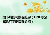 地下城如何解除红字（DNF怎么解除红字啊简介介绍）