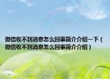 微信收不到消息怎么回事简介介绍一下（微信收不到消息怎么回事简介介绍）