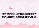 魔兽世界招募是什么意思介绍(魔兽世界招募是什么意思详细情况如何)