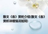 散文《春》赏析介绍(散文《春》赏析详细情况如何)