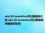 win(10 dandelion可以卸载吗介绍 win 10 dandelion可以卸载吗详细情况如何)