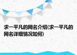 求一平凡的网名介绍(求一平凡的网名详细情况如何)