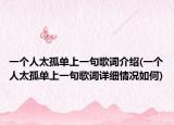 一个人太孤单上一句歌词介绍(一个人太孤单上一句歌词详细情况如何)