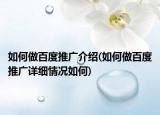 如何做百度推广介绍(如何做百度推广详细情况如何)