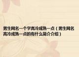 男生网名一个字高冷成熟一点（男生网名高冷成熟一点的有什么简介介绍）