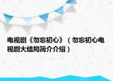 电视剧《勿忘初心》（勿忘初心电视剧大结局简介介绍）