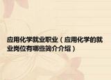 应用化学就业职业（应用化学的就业岗位有哪些简介介绍）