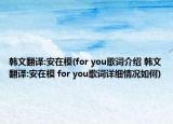 韩文翻译:安在模(for you歌词介绍 韩文翻译:安在模 for you歌词详细情况如何)