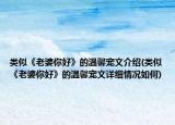 类似《老婆你好》的温馨宠文介绍(类似《老婆你好》的温馨宠文详细情况如何)