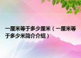 一厘米等于多少厘米（一厘米等于多少米简介介绍）