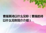 曹操其诗以什么见称（曹操的诗以什么见称简介介绍）