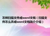 怎样扫描文件成word文档（扫描文件怎么弄成word文档简介介绍）