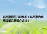 试用期提前几日辞职（试用期内辞职提前几天简介介绍）