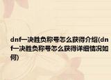 dnf一决胜负称号怎么获得介绍(dnf一决胜负称号怎么获得详细情况如何)