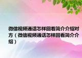 微信视频通话怎样回看简介介绍对方（微信视频通话怎样回看简介介绍）