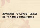 表示很思念一个人的句子（非常思念一个人的句子大全简介介绍）