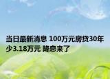 当日最新消息 100万元房贷30年少3.18万元 降息来了
