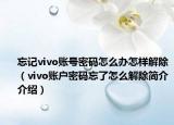 忘记vivo账号密码怎么办怎样解除（vivo账户密码忘了怎么解除简介介绍）